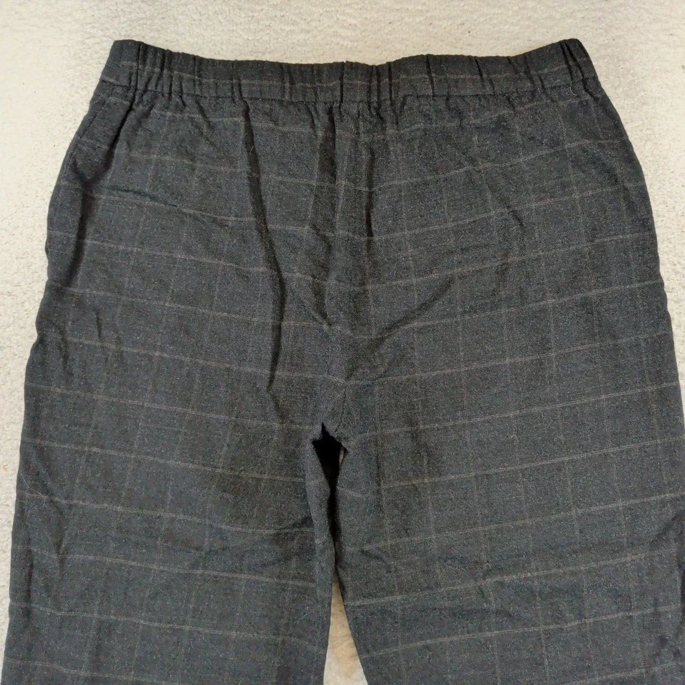 Eileen Fisher Wool Blend Windowpane Plaid Tapered Ankle Pants Gray Womens Medium
